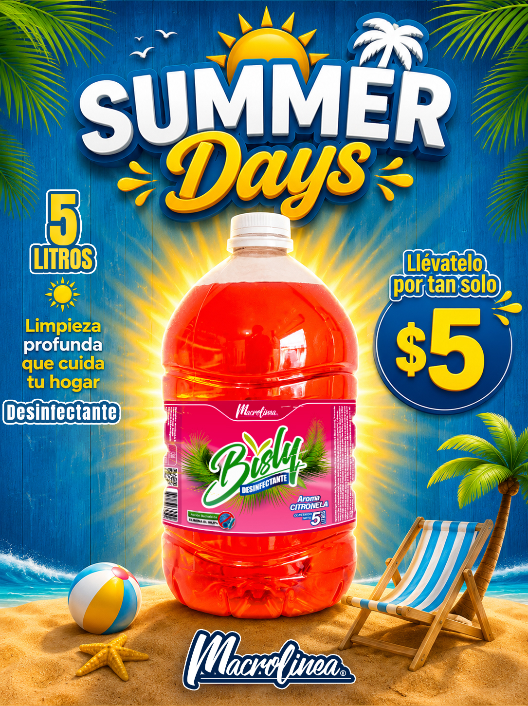 Summer Days — Desinfectante Bisly 5L por $5